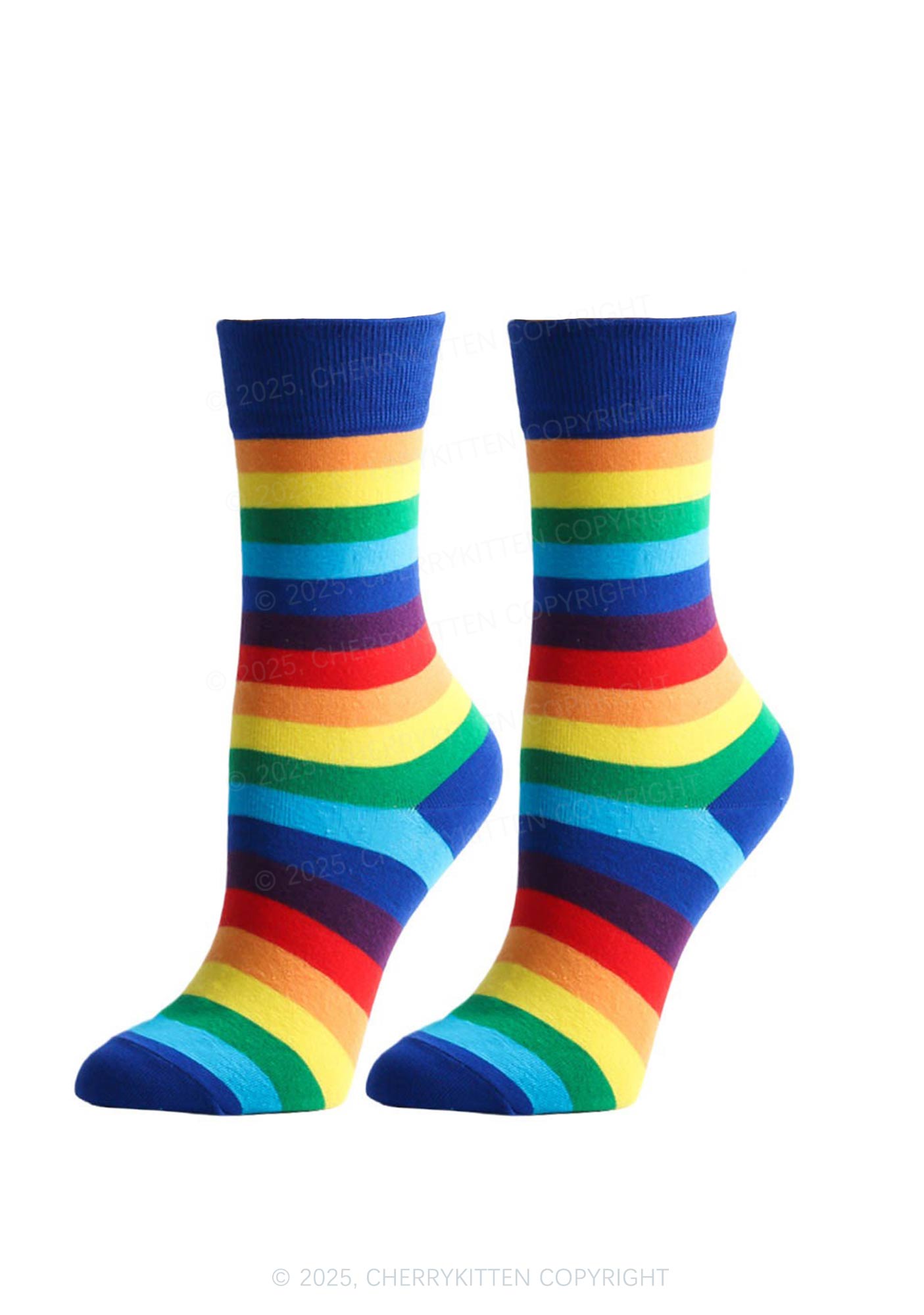 Rainbow Striped Pride Y2K Mid Calf Socks Cherrykitten