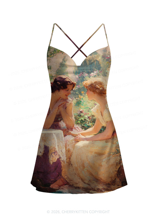 Garden Chat Pride Y2K Print Satin Cowl Neck Slip Dress Cherrykitten