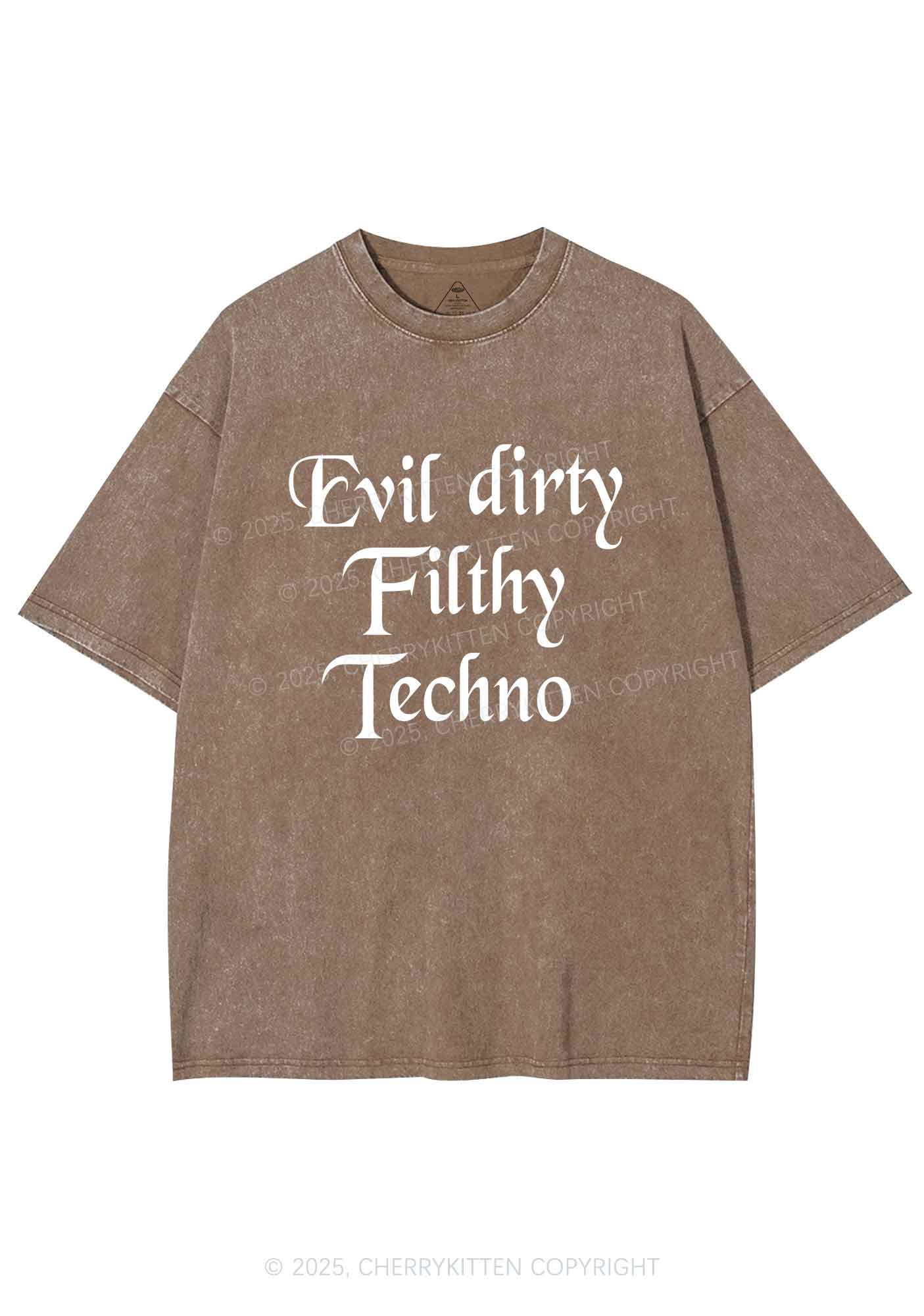Evil Dirty Filthy Techno Y2K Shirts Washed Tee Cherrykitten