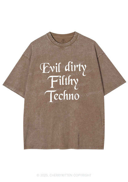 Evil Dirty Filthy Techno Y2K Shirts Washed Tee Cherrykitten