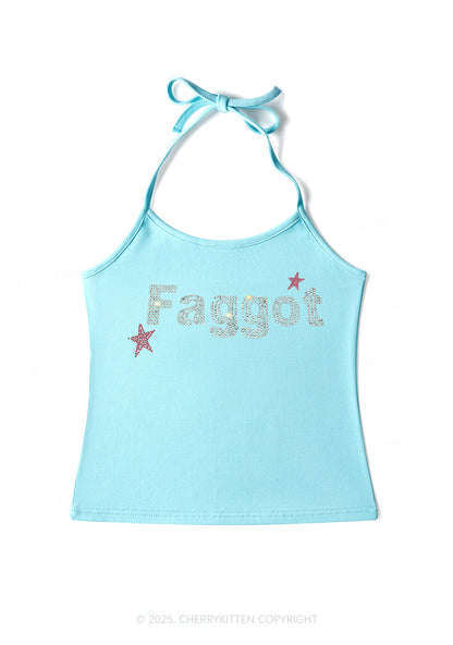 Rhinestone Faggot Pride Y2K Halter Neck Cami Cherrykitten