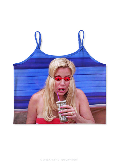 Red Eyeball Blonde Y2K Print Cami Crop Top Cherrykitten