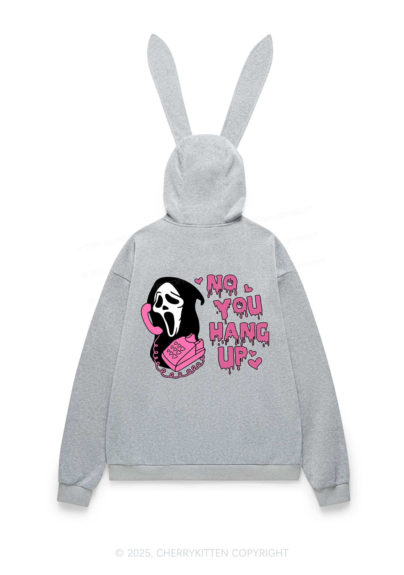 Halloween No You Hang Up Y2K Bunny Ear Zip Hoodie Cherrykitten