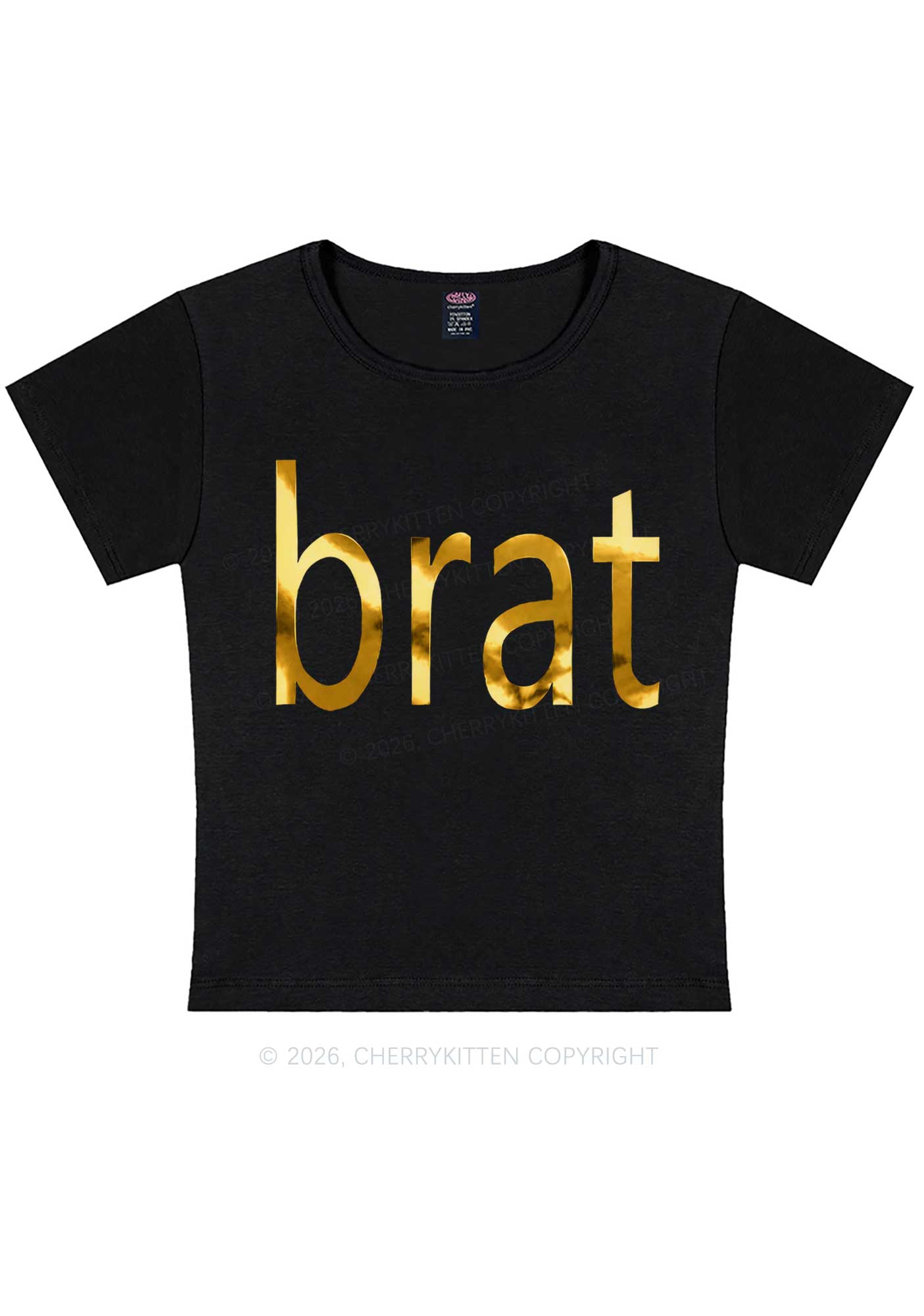 Brat Silver Foil Printed Y2K Baby Tee Cherrykitten
