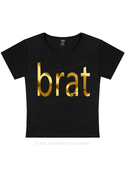 Brat Silver Foil Printed Y2K Baby Tee Cherrykitten