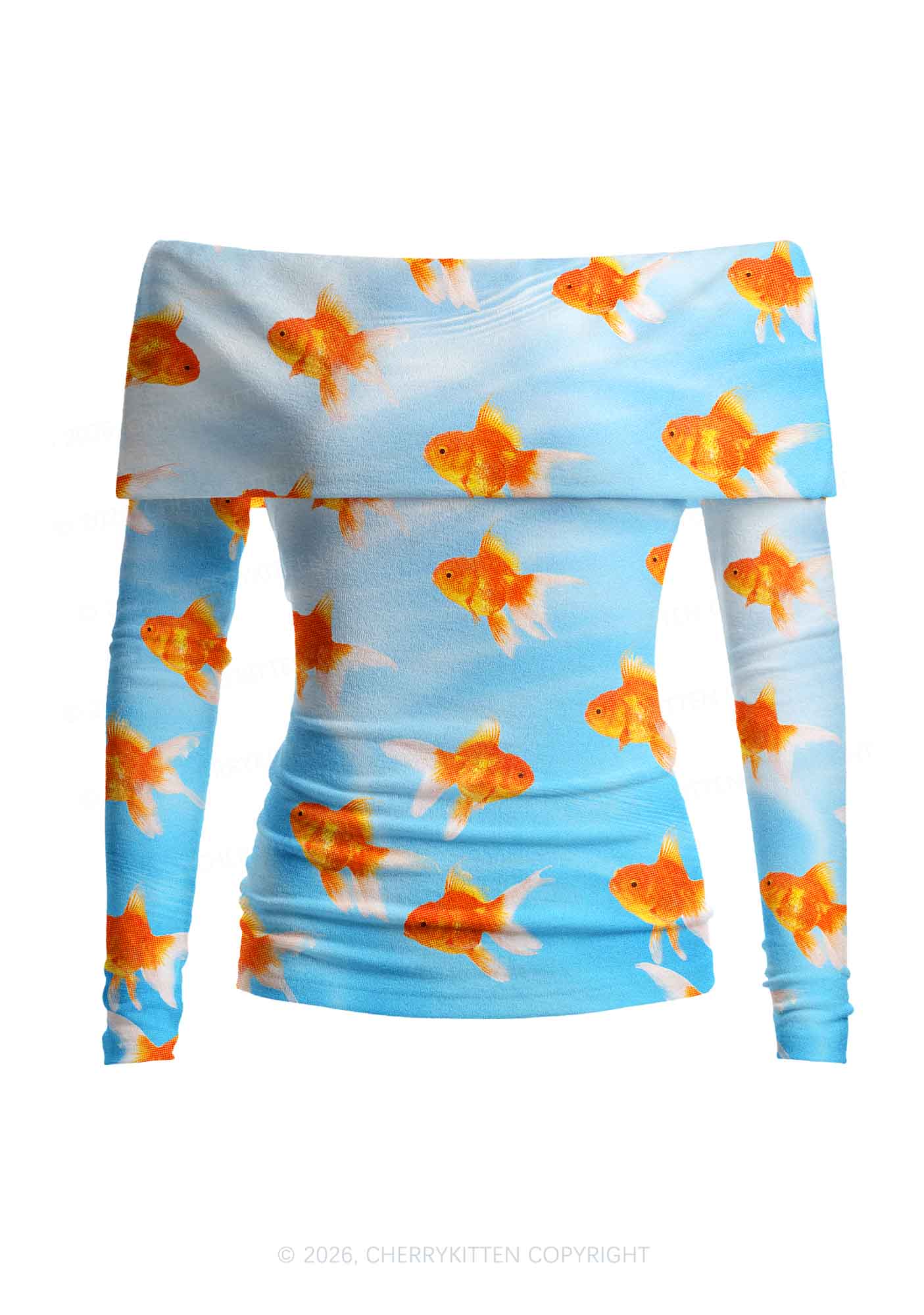 Goldfish Y2K Off Shoulder Fold Over Knit Top Cherrykitten