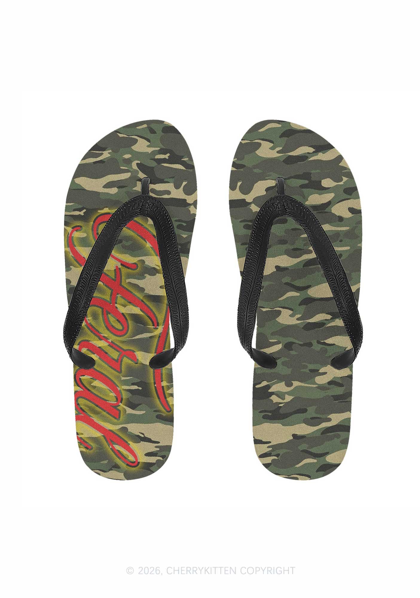 Feral Camo Y2K Print Flip Flops Cherrykitten