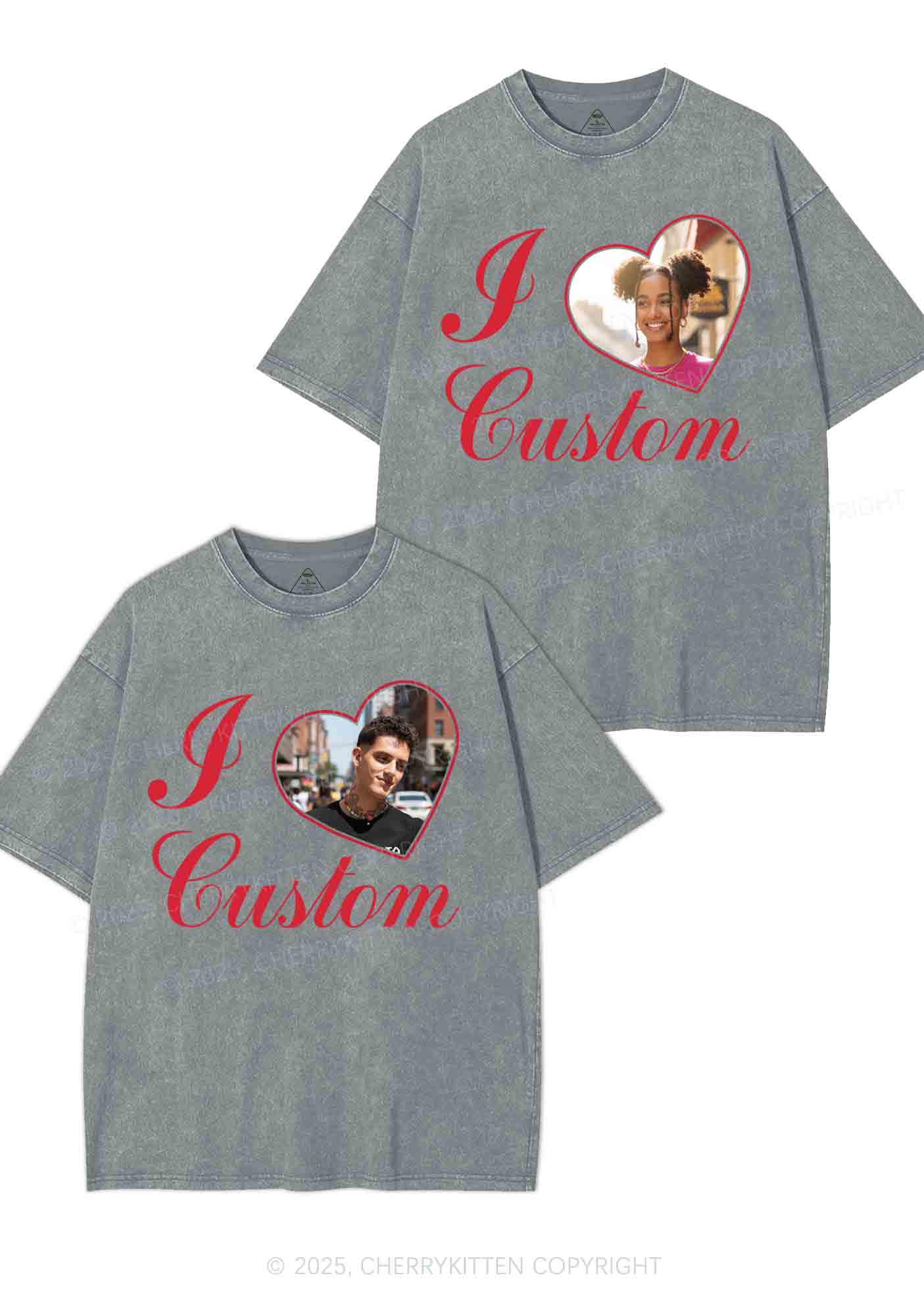 I Love Custom Heart Photo Y2K Valentine's Day Washed Tee Cherrykitten