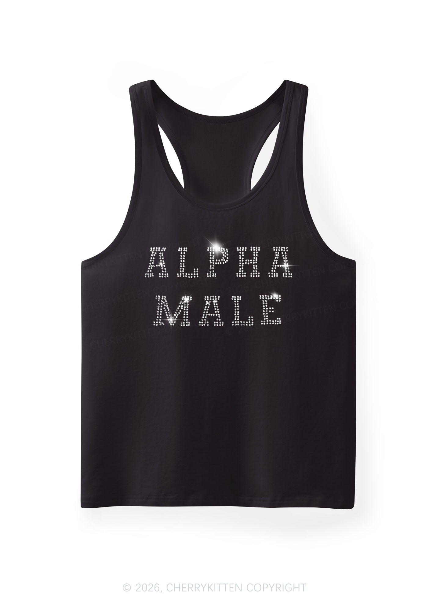 Rhinestone Alpha Male Y2K Men Racerback Tank Top Cherrykitten