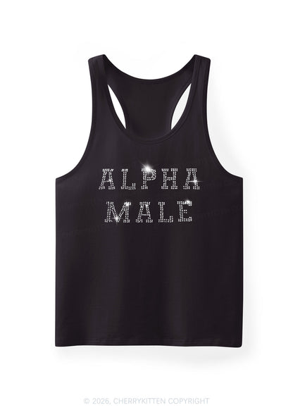Rhinestone Alpha Male Y2K Men Racerback Tank Top Cherrykitten