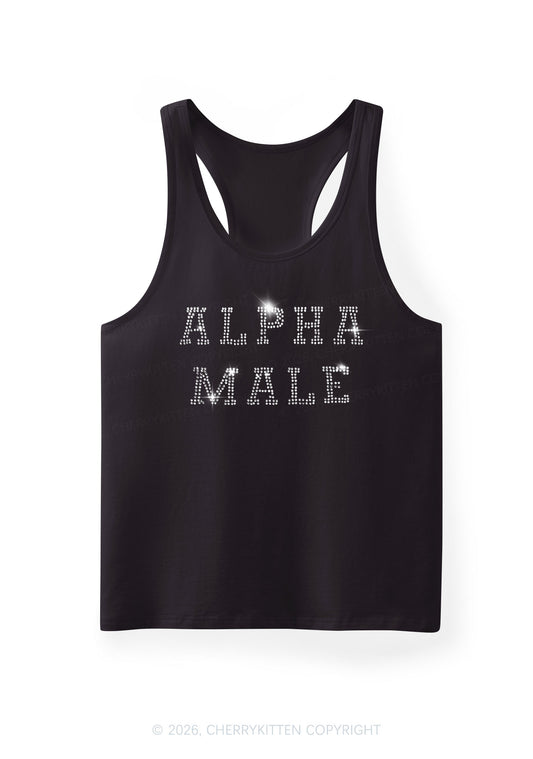Rhinestone Alpha Male Y2K Men Racerback Tank Top Cherrykitten