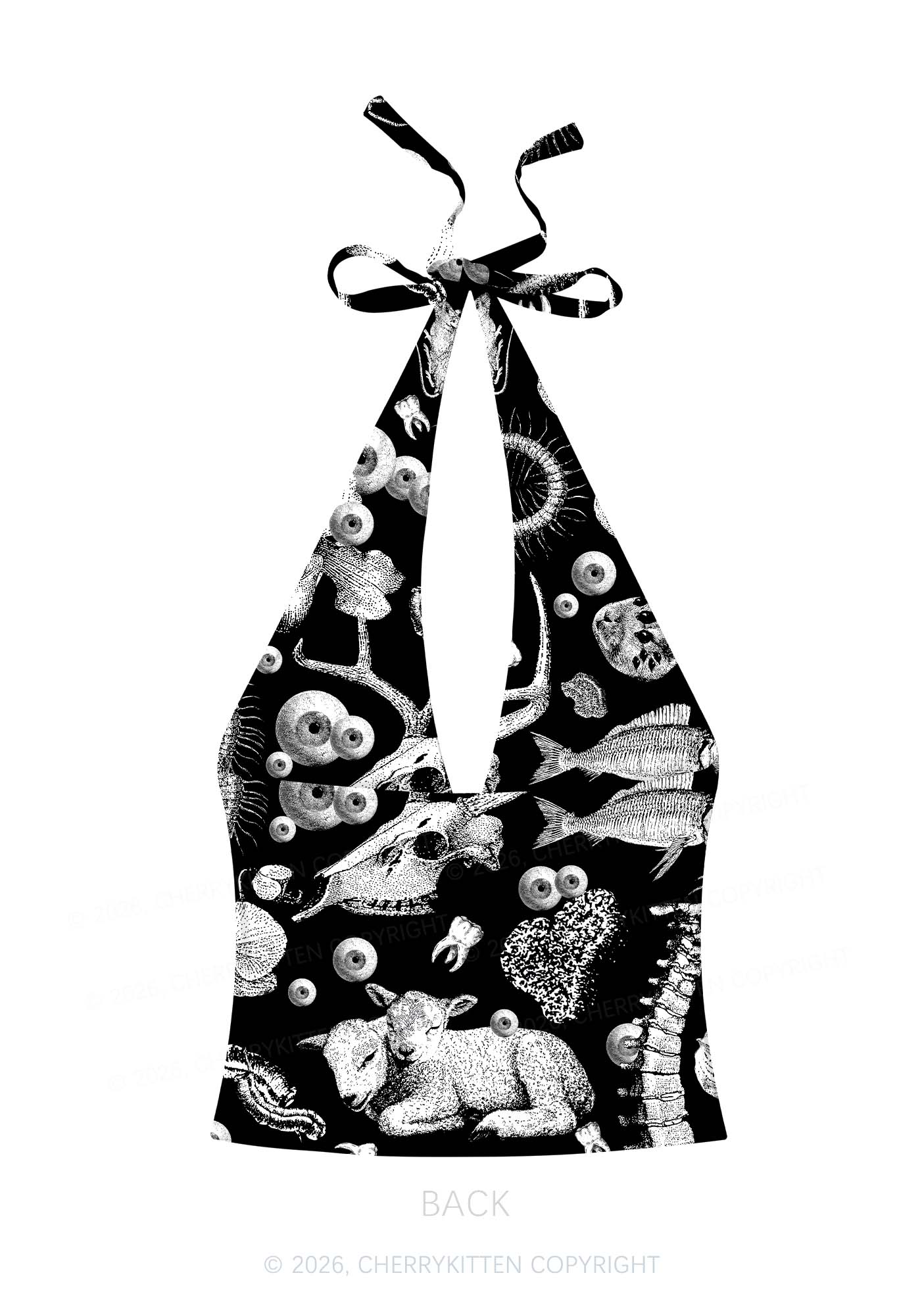 Halloween Dark Sheep Bone Y2K Print Halter Deep V Neck Cami Cherrykitten