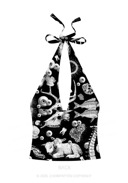 Halloween Dark Sheep Bone Y2K Print Halter Deep V Neck Cami Cherrykitten
