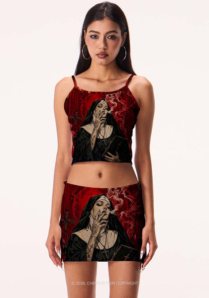 Gothic Tattoos Nun Y2K Print Mini Skirt Cherrykitten