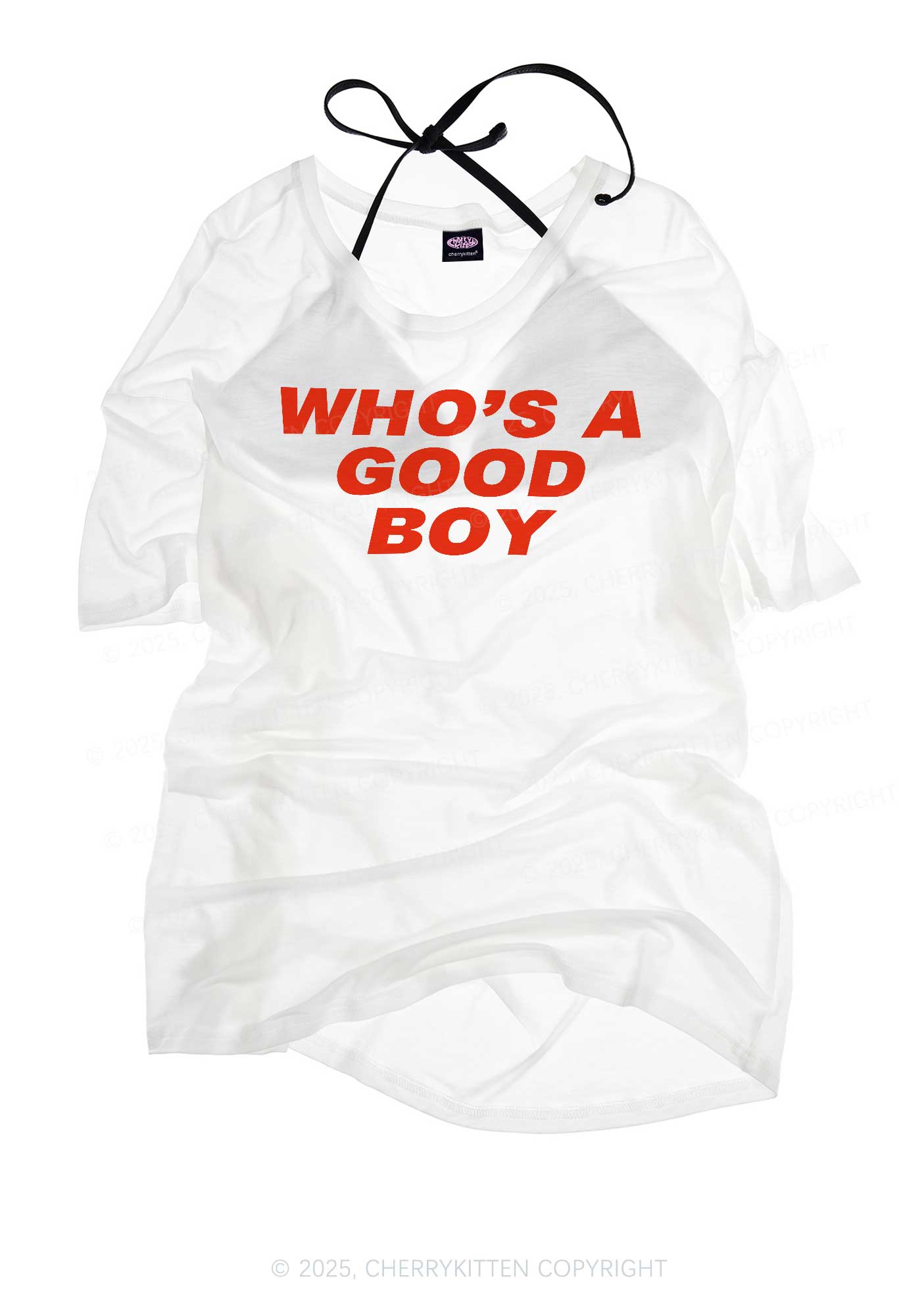 Who's A Good Boy Y2K Sheer Boyfriend Tee Cherrykitten