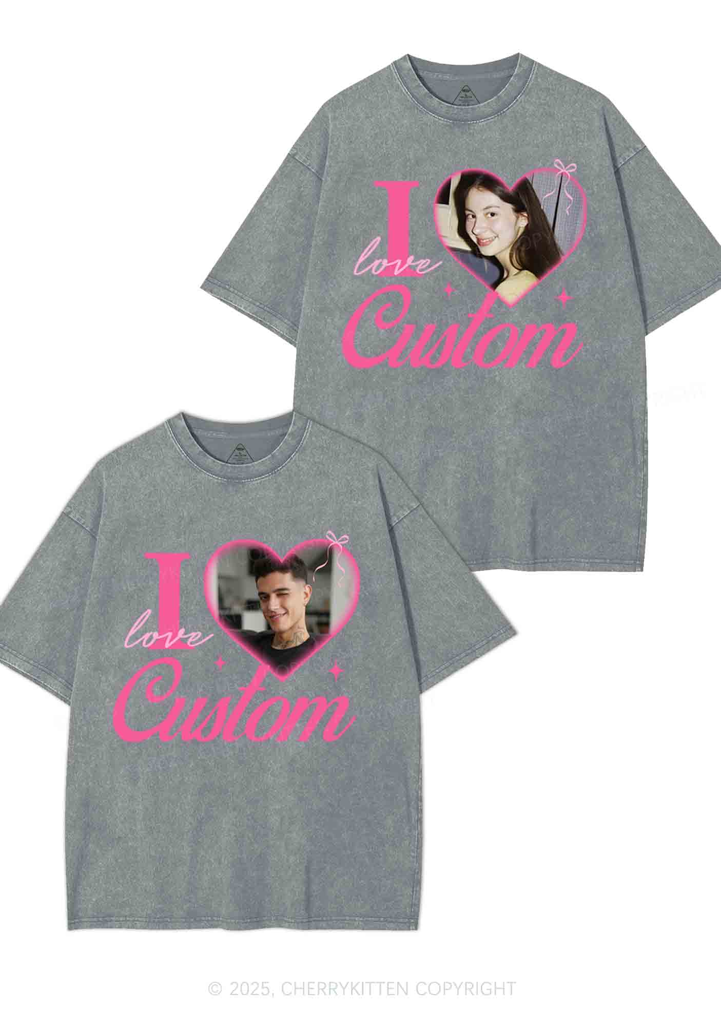 I Love Custom Y2K Valentine's Day Washed Tee Cherrykitten