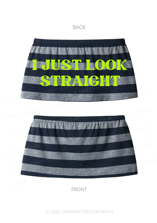 I Just Look Straight Pride Y2K Navy Grey Striped Mini Skirt Cherrykitten
