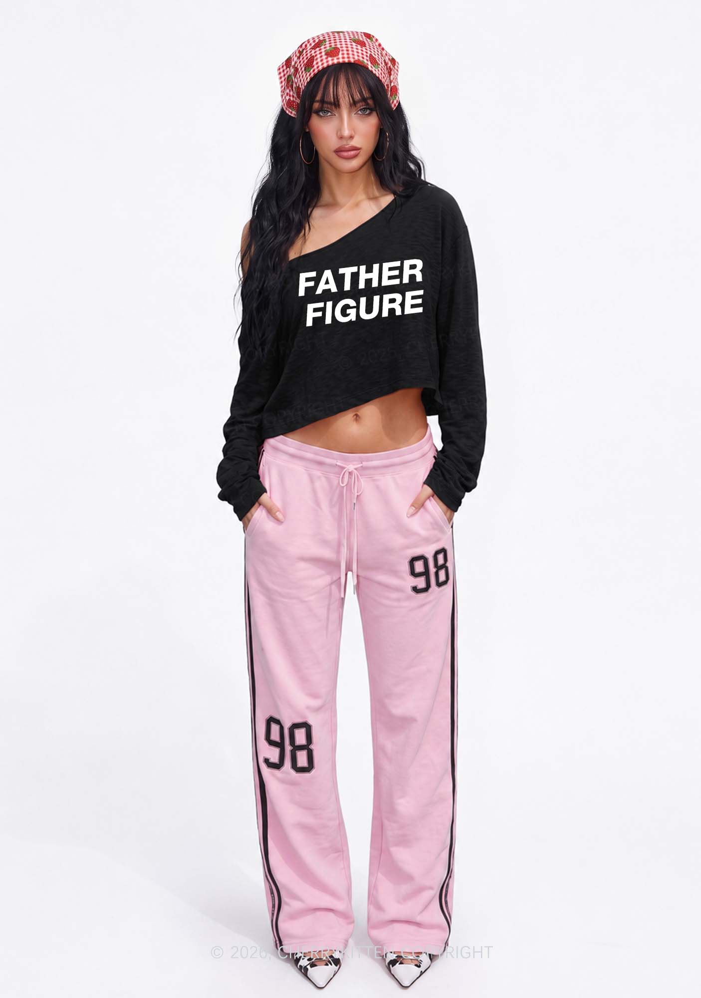 Father Figure Y2K Off Shoulder Long Sleeve Crop Top Cherrykitten