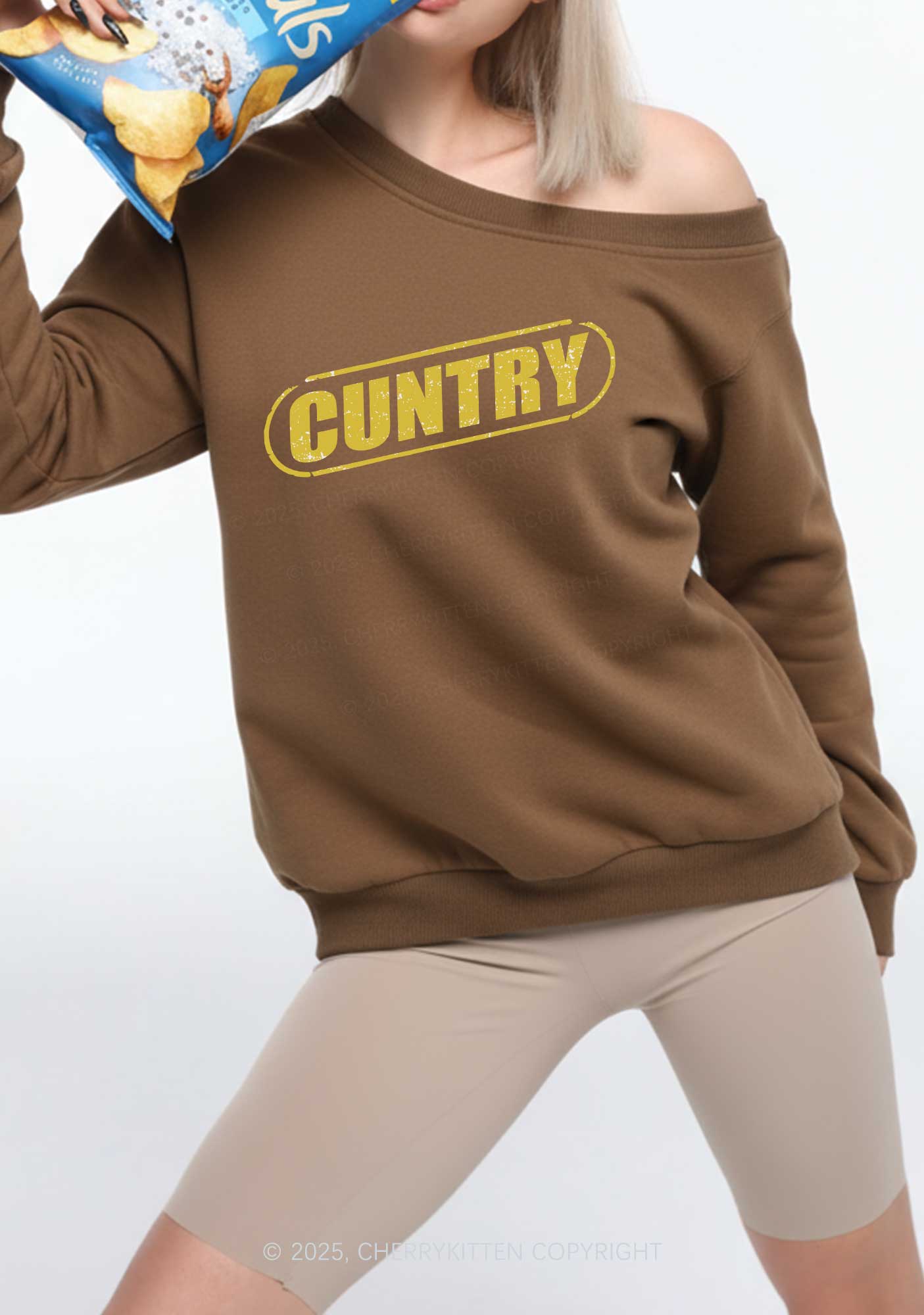 Cuntry Y2K Off Shoulder Sweatshirts Cherrykitten