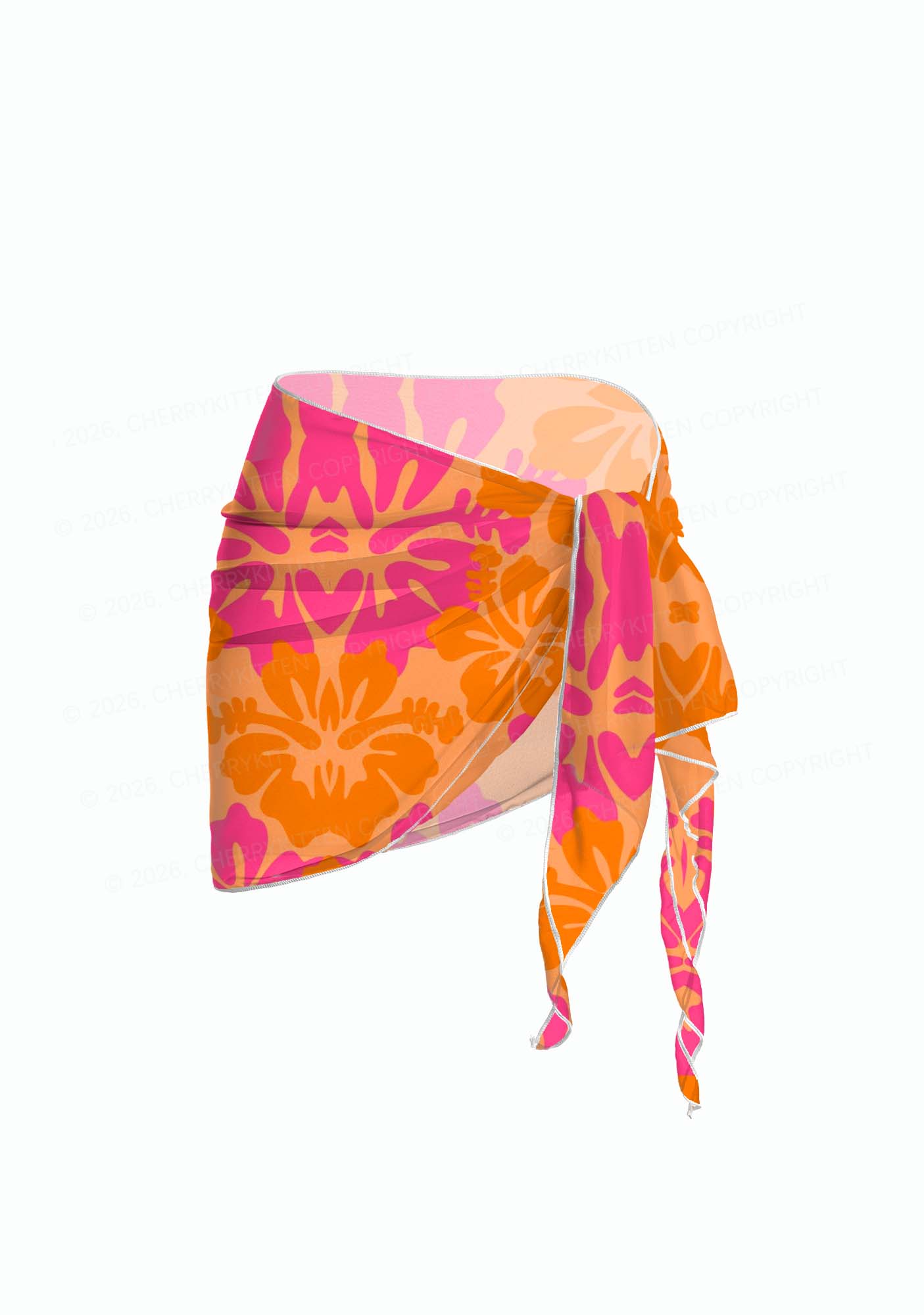 Orange Pink Floral Y2K Print Bikini Set Cherrykitten