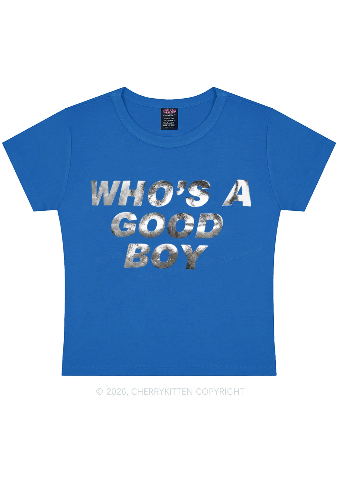 Whos A Good Boy Silver Foil Printed Y2K Baby Tee Cherrykitten