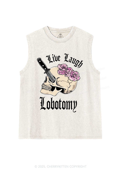 Live Laugh Lobotomy Skull Y2K Washed Muscle Tank Cherrykitten