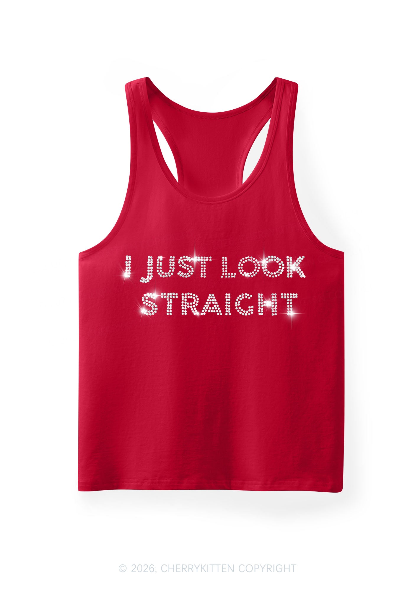 Rhinestone I Just Look Straight Pride Y2K Men Racerback Tank Top Cherrykitten