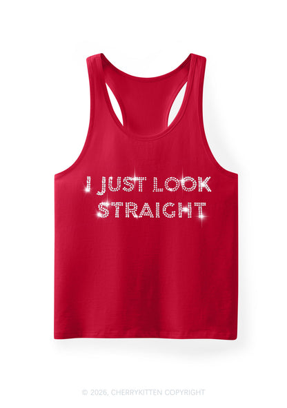 Rhinestone I Just Look Straight Pride Y2K Men Racerback Tank Top Cherrykitten