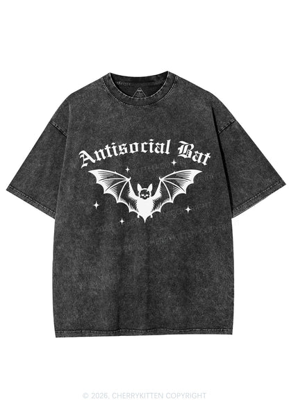 Halloween Antisocial Bat Y2K Shirts Washed Tee Cherrykitten