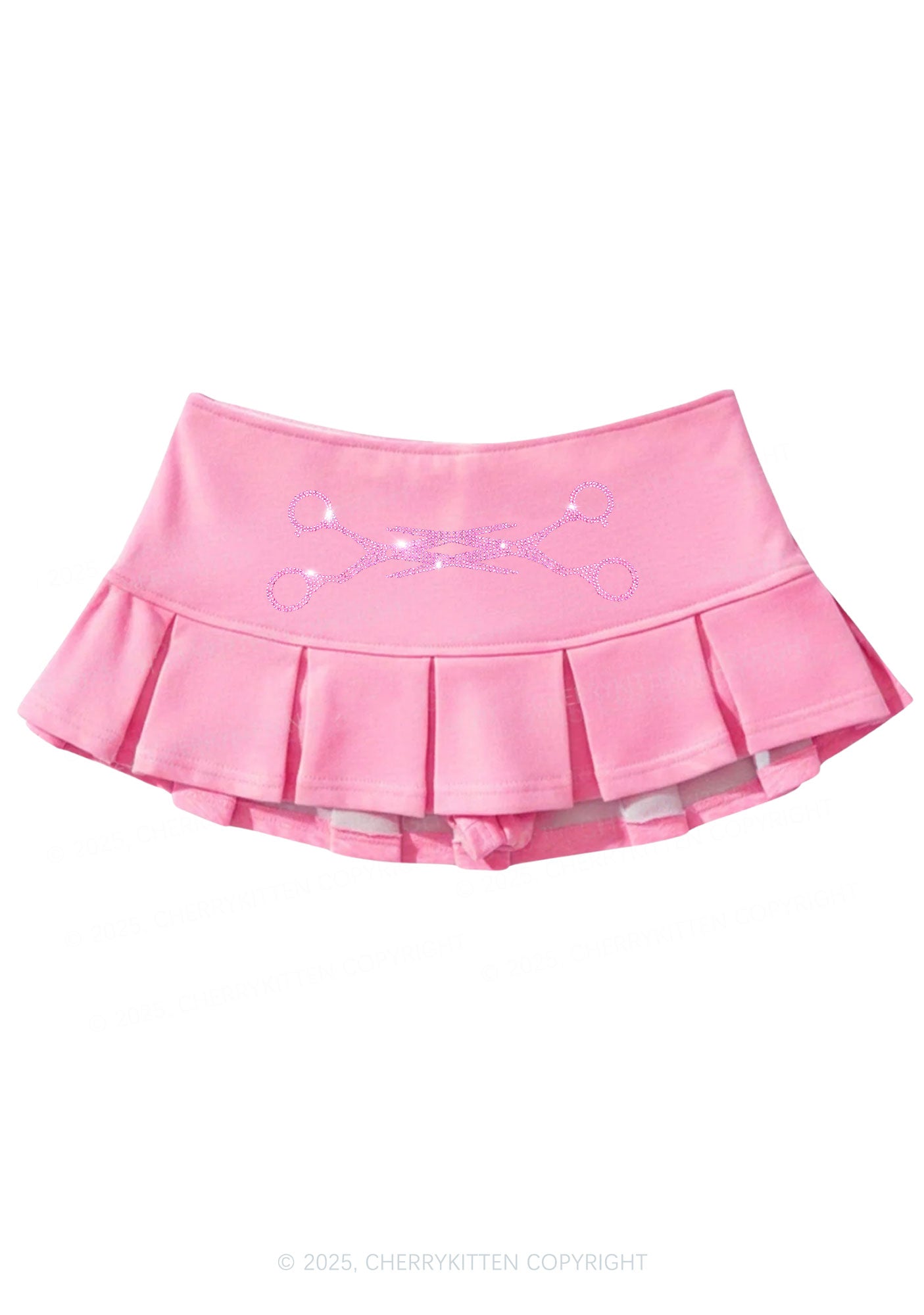 Rhinestone Pink Scissor Pride Y2K Mini Pleated Skirts Cherrykitten