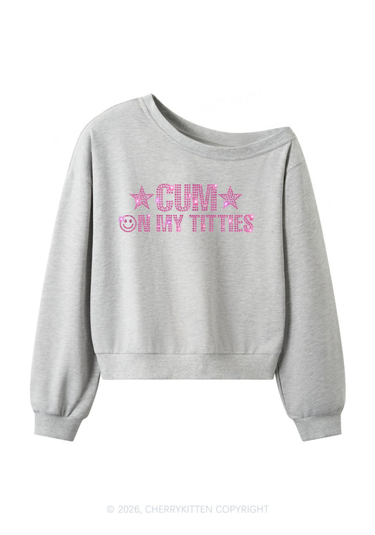 Rhinestone Cxm On My Txtties Y2K Off Shoulder Sweatshirts Cherrykitten