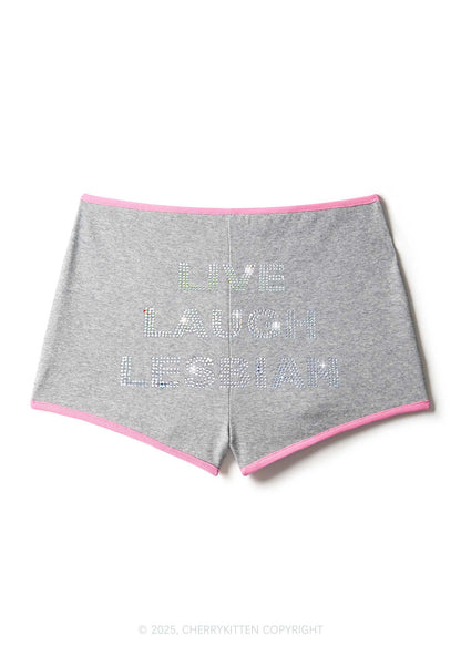 Rhinestone Live Laugh Lesbian Pride Y2K Booty Shorts Cherrykitten