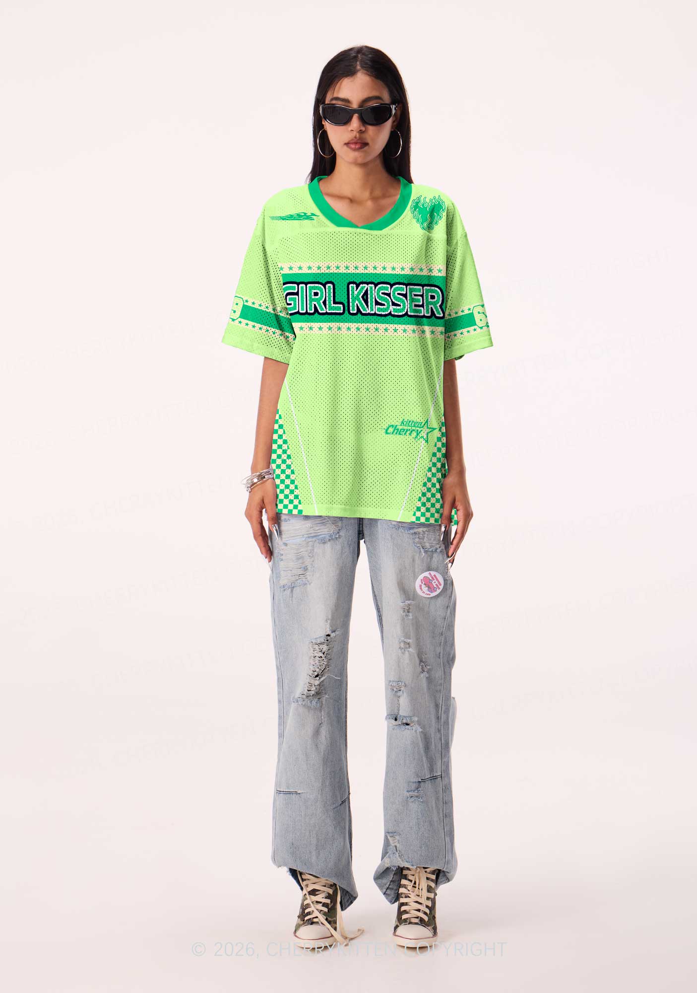 Green Girl Kisser Pride Y2K Sport Jersey Shirts Cherrykitten