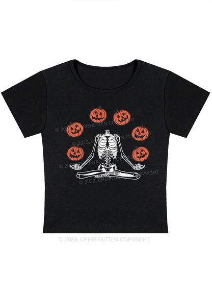 Halloween Pumpkin Head Skeleton Baby Tee Cherrykitten