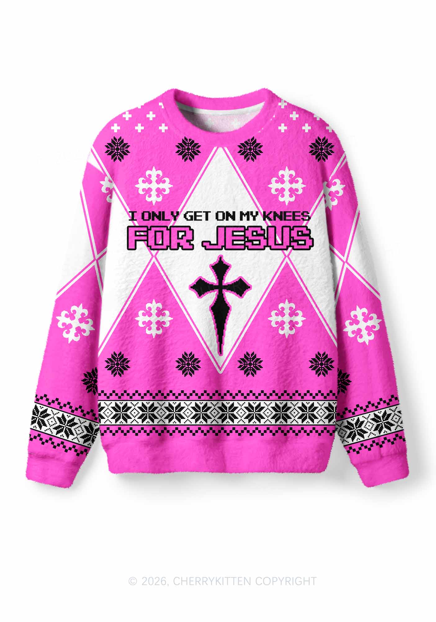Get On Knees For Jesus Y2K Christmas Knit Sweatshirt Cherrykitten