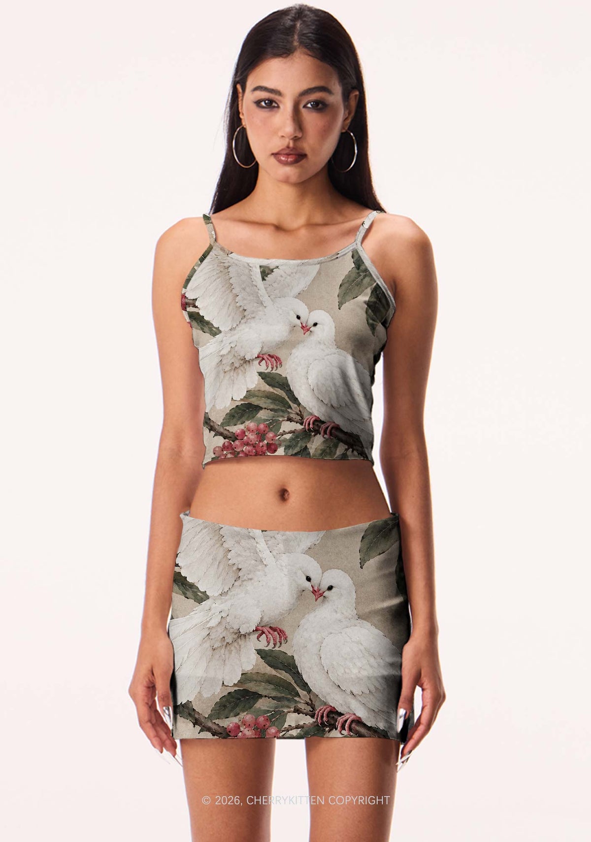 Two Loving Doves On Branch Y2K Print Mini Skirt Cherrykitten