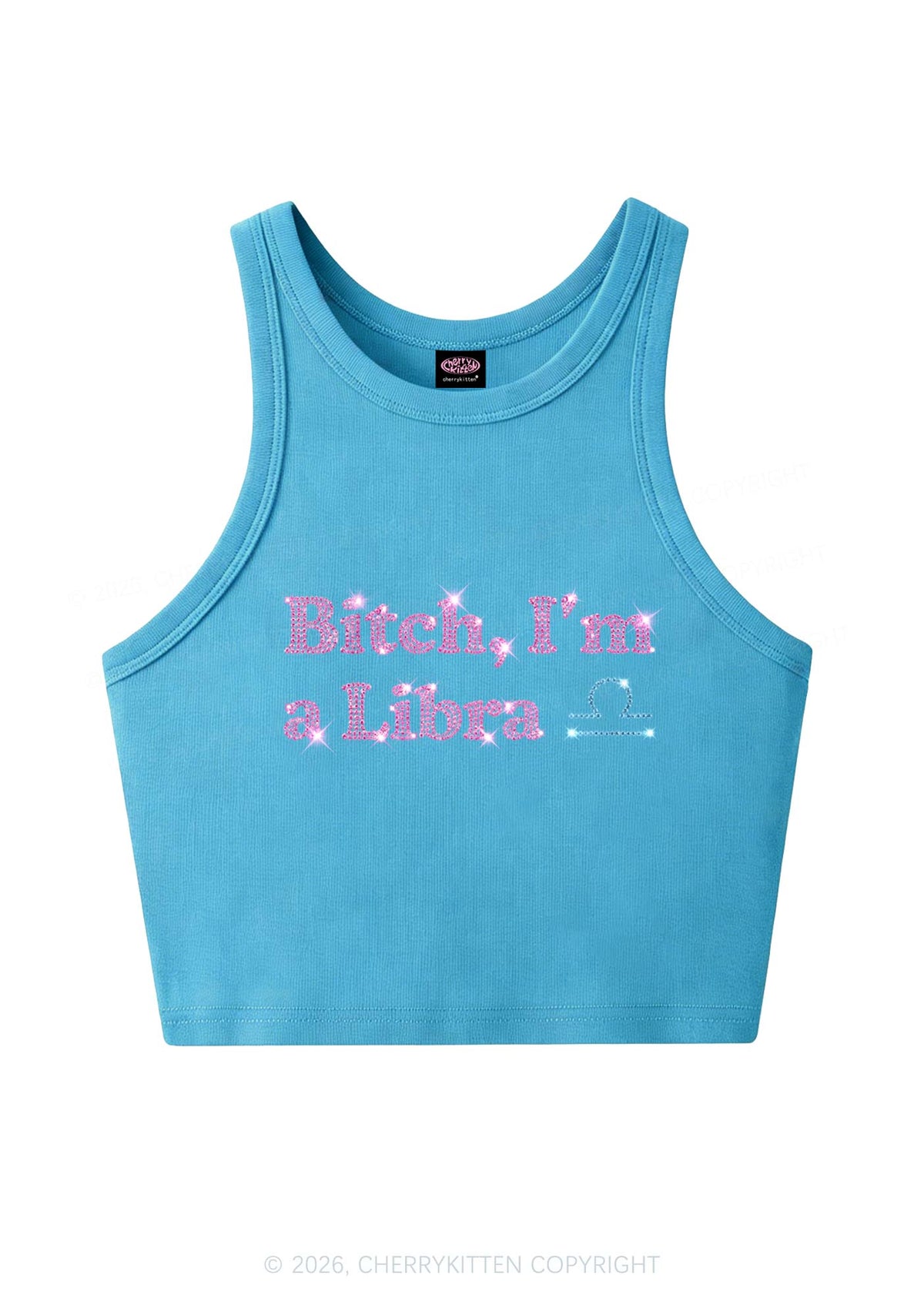 Rhinestone Bxxch Im A Libra Y2K Crop Tank Top Cherrykitten