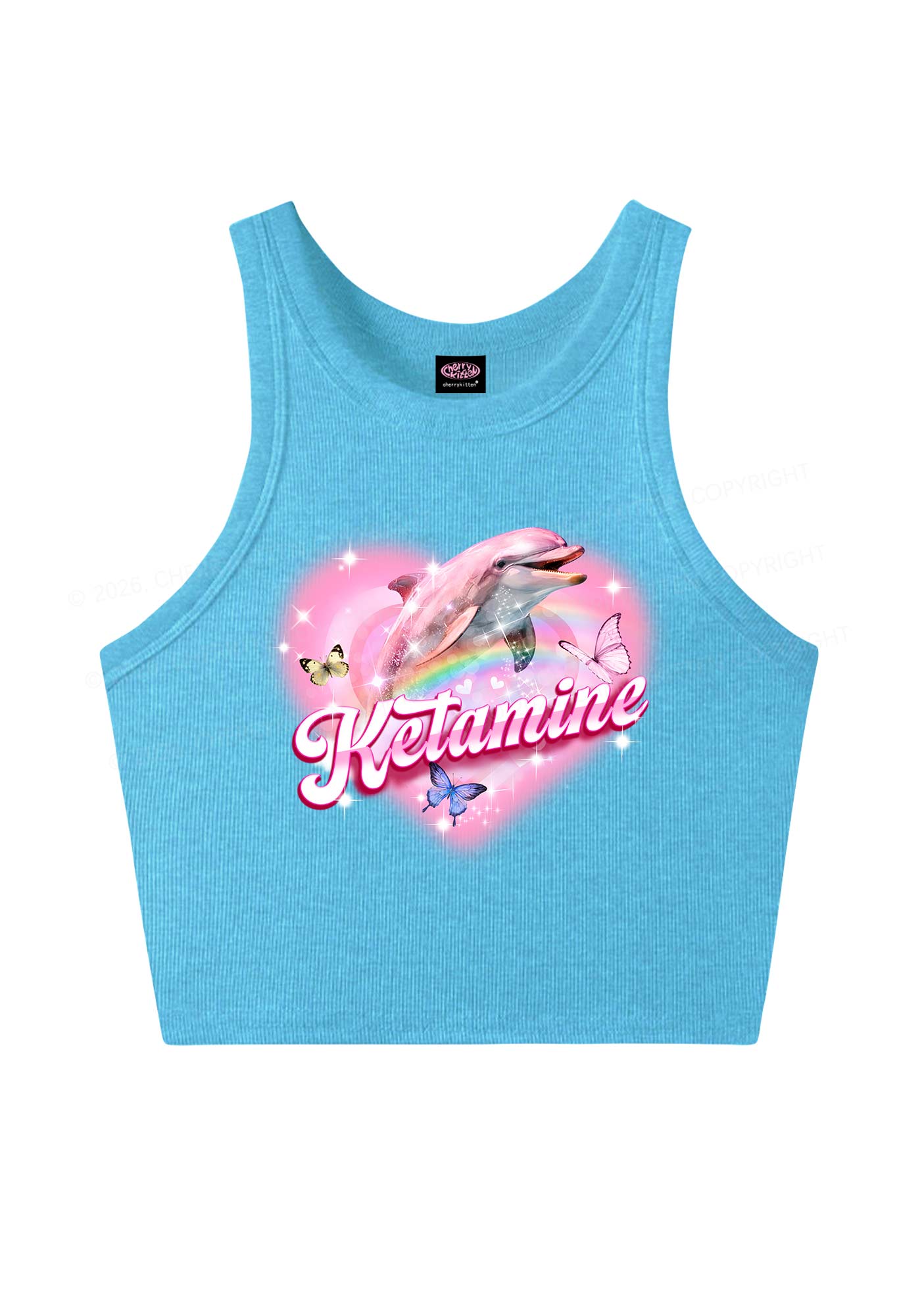 Pink K Dolphin Y2K Crop Tank Top Cherrykitten