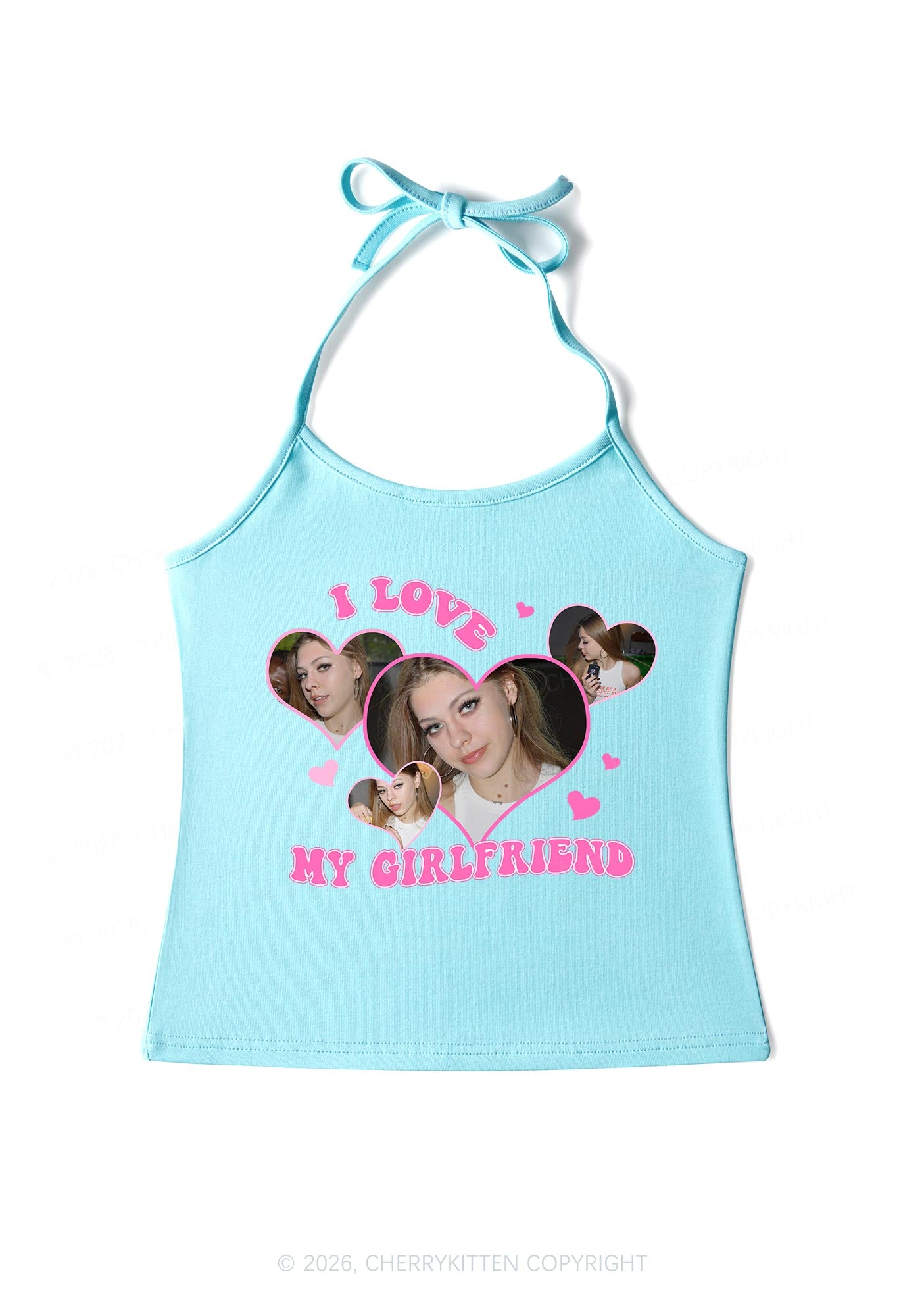 Custom I Love My BF GF Valentine's Day Y2K Halter Neck Cami Cherrykitten