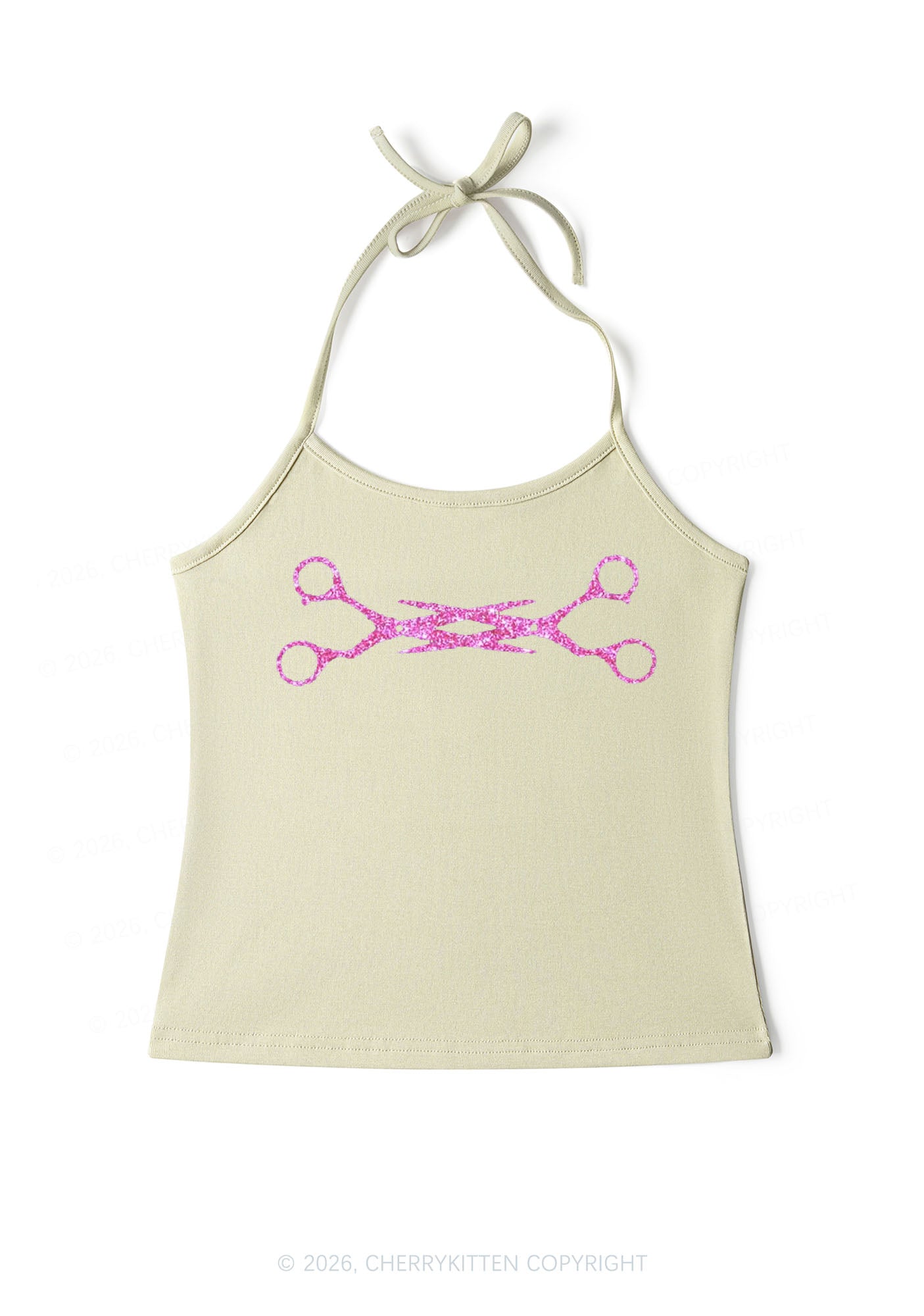 Glitter Pink Scissor Pride  Y2K Halter Neck Cami Cherrykitten