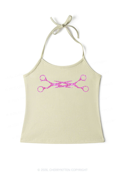 Glitter Pink Scissor Pride  Y2K Halter Neck Cami Cherrykitten