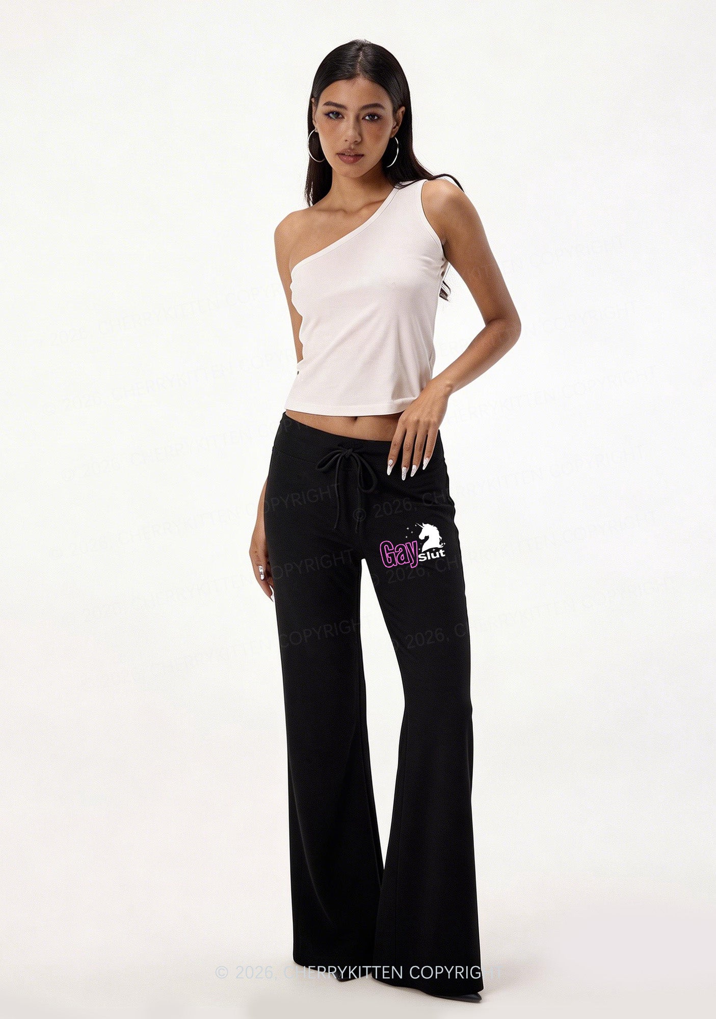 Gay Slxt Unicorn Pride Y2K Low Rise Drawstring Flare Pants Cherrykitten