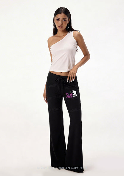 Gay Slxt Unicorn Pride Y2K Low Rise Drawstring Flare Pants Cherrykitten