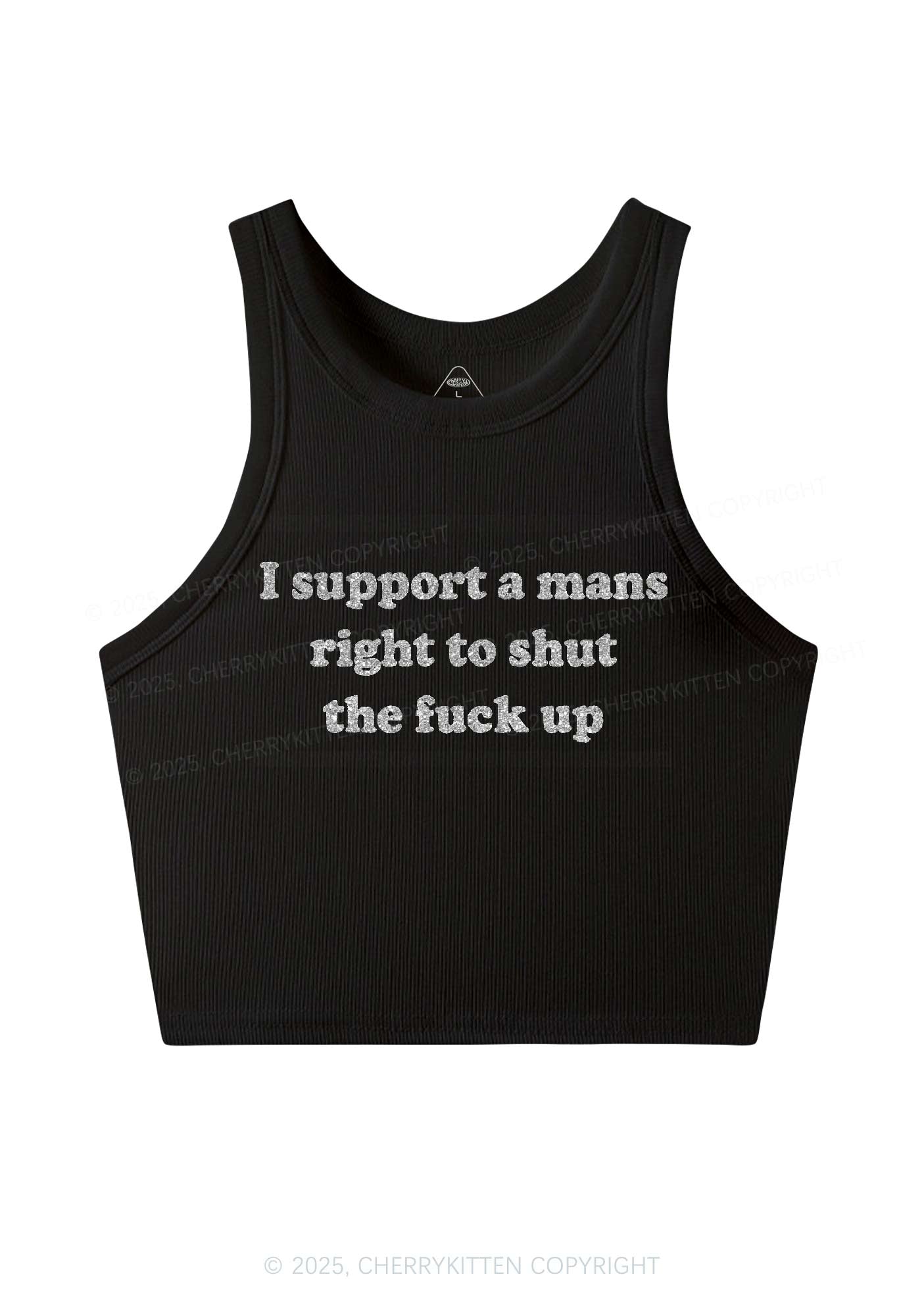 Glitter I Support A Mans Right Y2K Crop Tank Top Cherrykitten