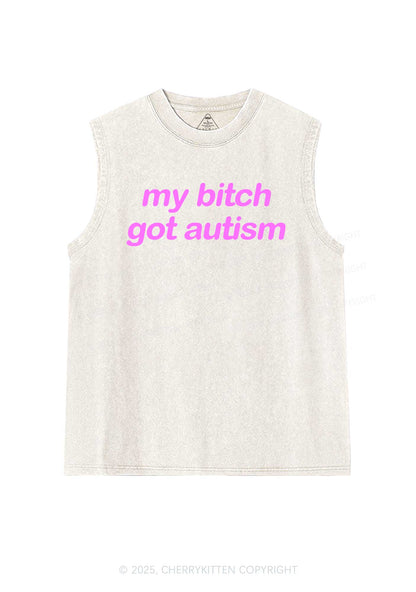 My Bxxch Got Autism Y2K Washed Muscle Tank Cherrykitten