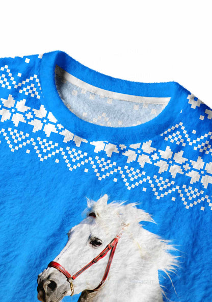 Blue Sky Alpha Male Horse Y2K Knit Sweatshirt Cherrykitten