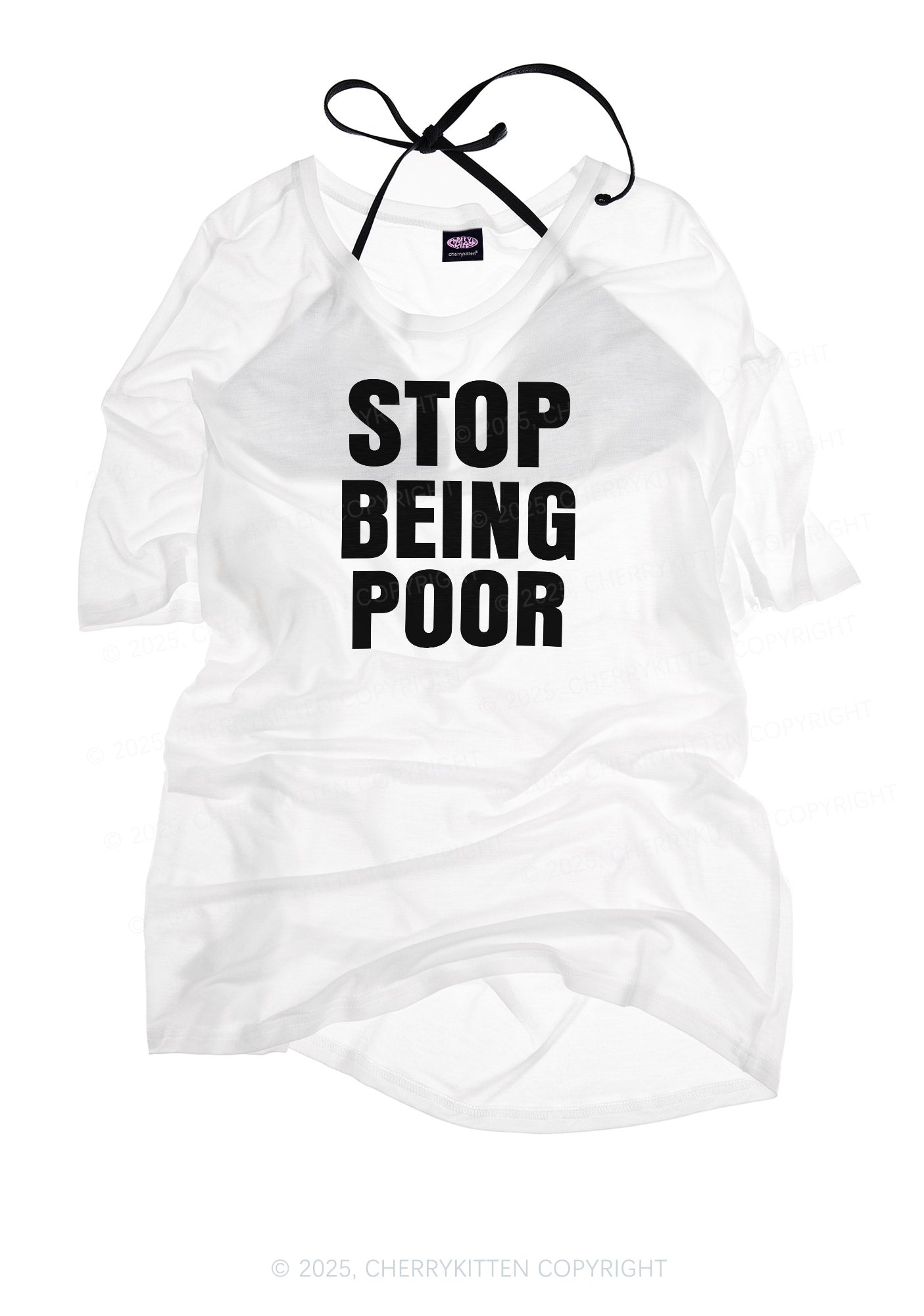 Stop Being Poor Y2K Sheer Boyfriend Tee Cherrykitten
