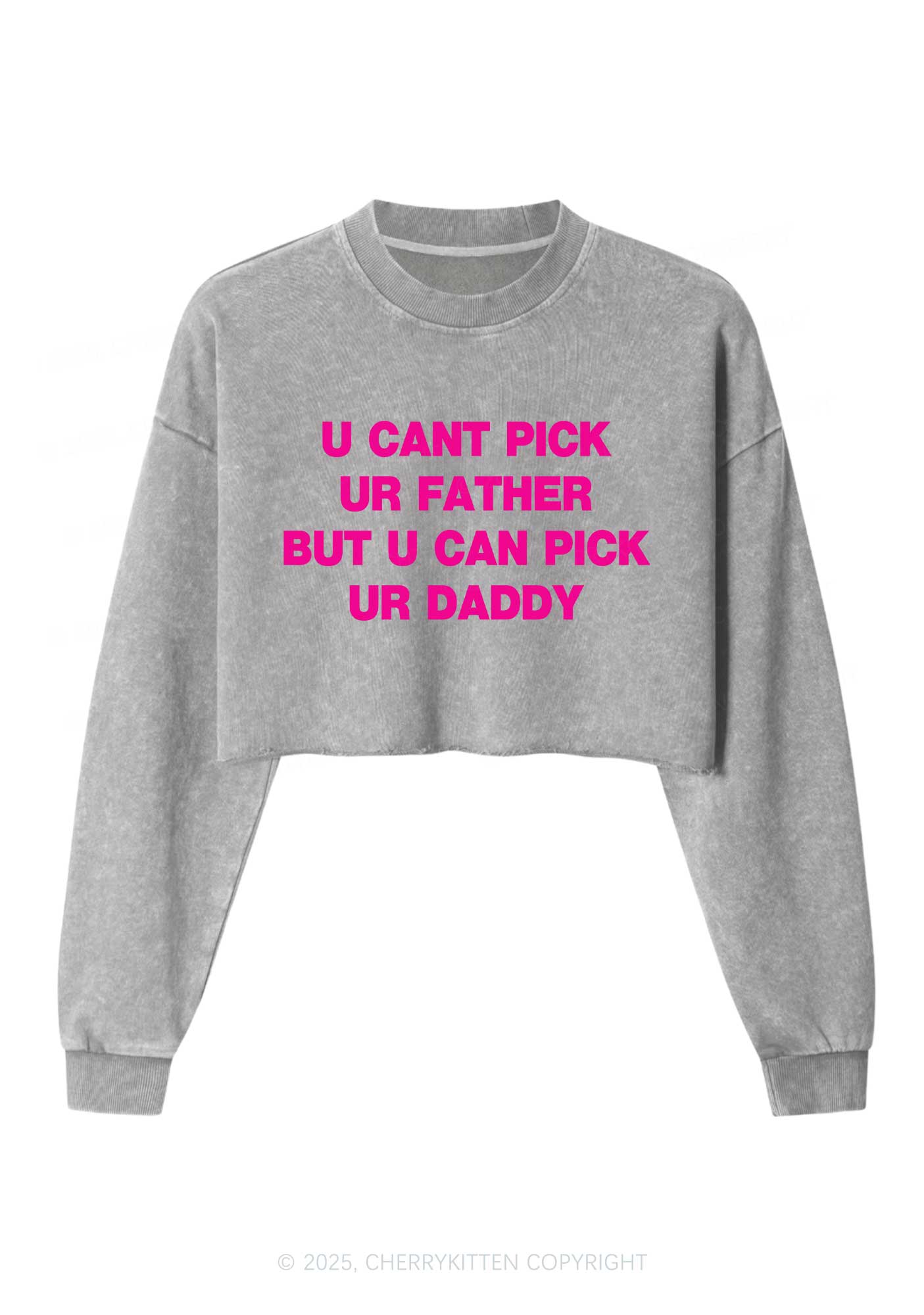 U Can Pick Ur Daddy Y2K Crop Washed Sweatshirts Cherrykitten