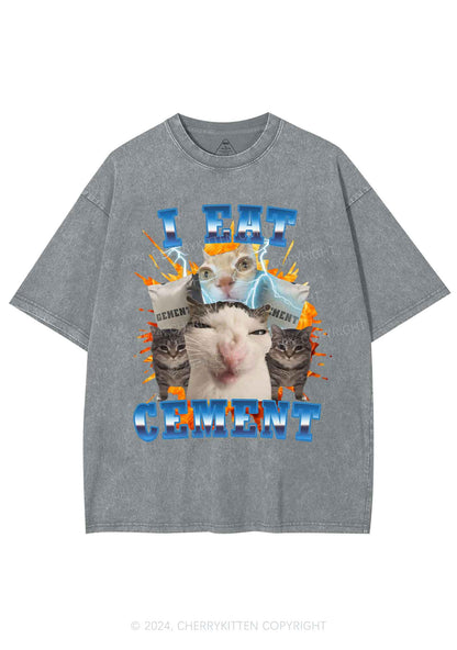I Eat Cement Funny Cat Y2K Washed Tee Cherrykitten