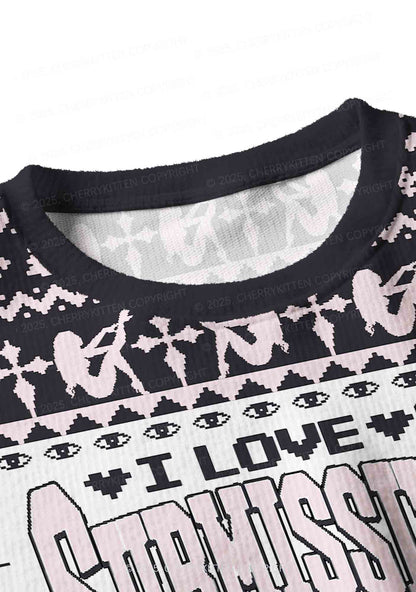 I Love S Boys Y2K Christmas Crop Knit Sweatshirt Cherrykitten
